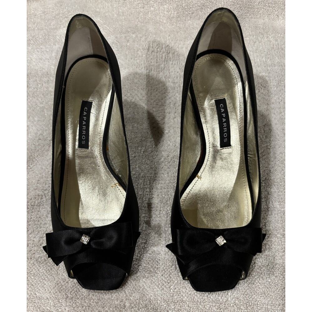 Caparros Black Silk Dannon Heels Size 6 M With Box